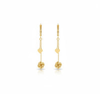 Aretes de nudo con caída y corazón en oro 14k