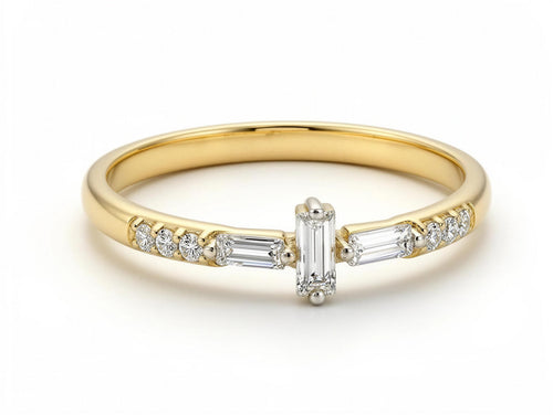 Anillo Baguette con Circonias Laterales en Oro 14K 5046