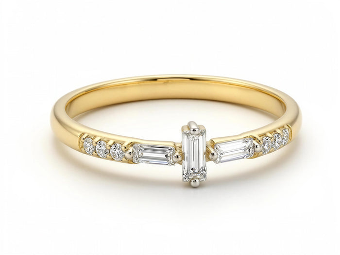 Anillo Baguette con Circonias Laterales en Oro 14K 5046
