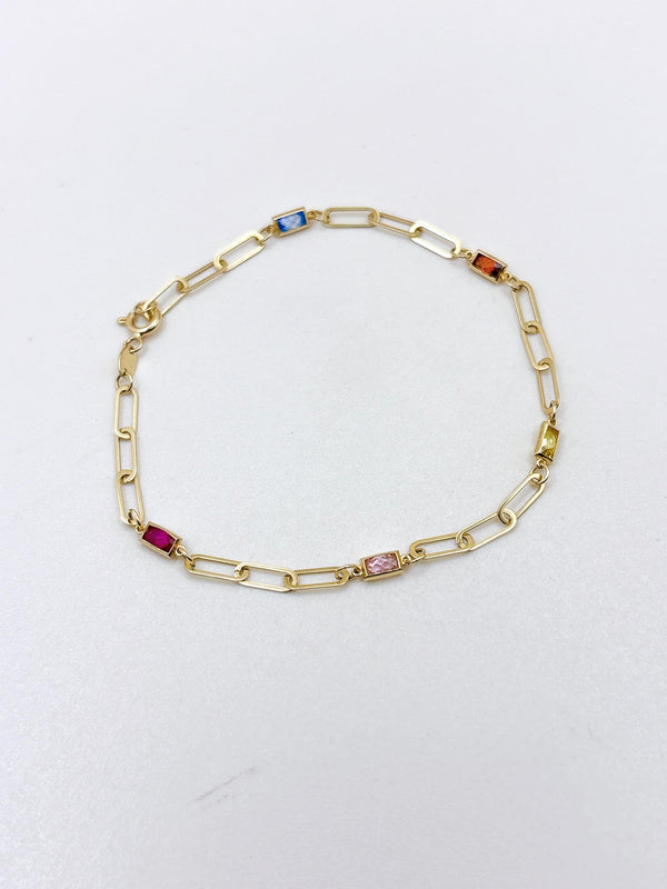 Pulsera de clip de oro 14k con circonia de colores - 18 cm