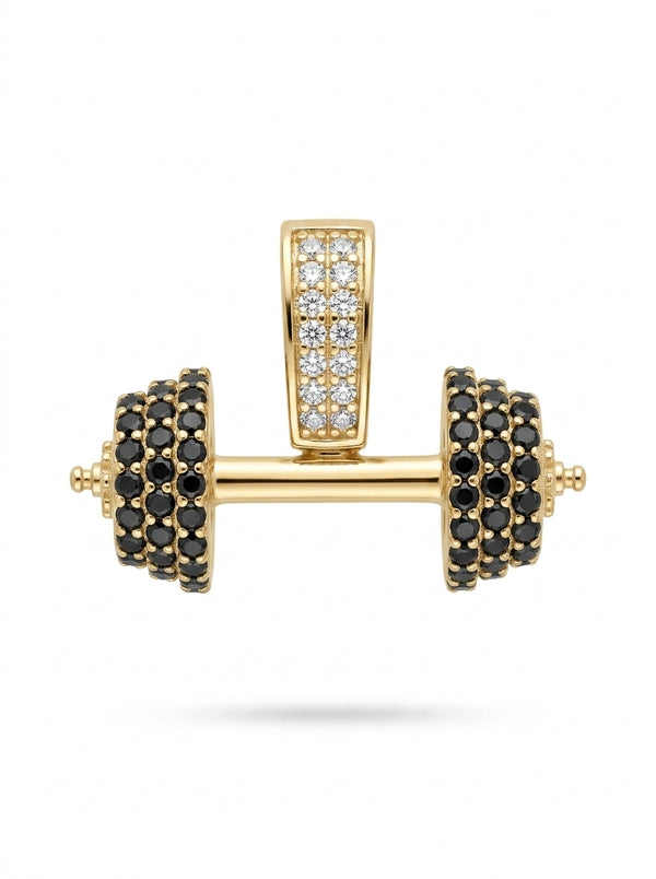 Dije de oro 14k diseño de mancuerna con circonias Mod LM5433 - 1.5 cm C/Reaza para caballero