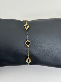 Pulsera de tréboles pequeños de oro 14k con piedra natural negras Onix