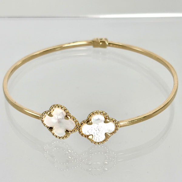 Aro de trébol de oro 14k con piedra madre perla