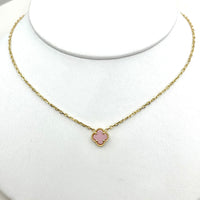 Gargantilla de Oro 14k Trébol de Jaspe Rosa