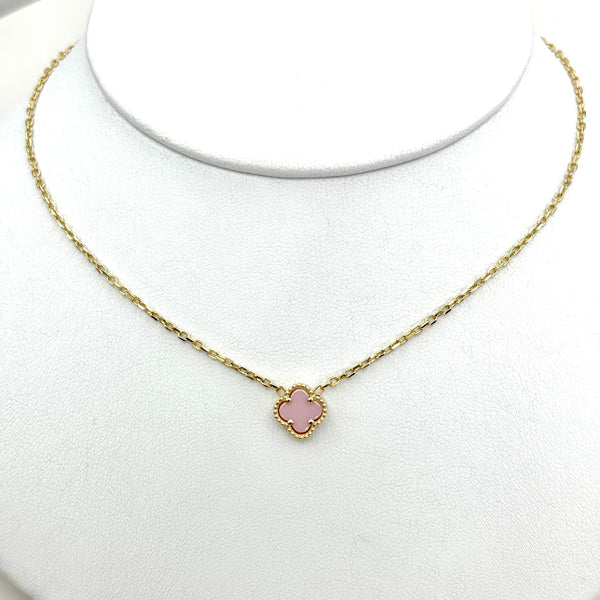 Gargantilla de Oro 14k Trébol de Jaspe Rosa