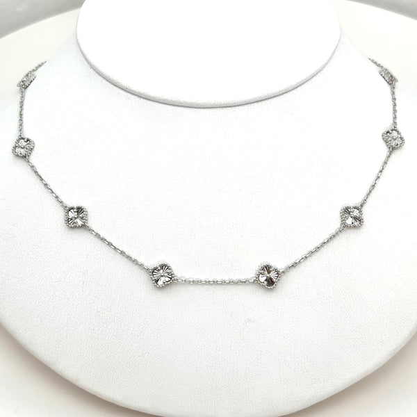 gargantilla de tréboles de oro blanco 14k