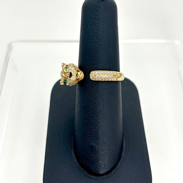 Anillo de pantera de oro 14k con incrustaciones de circonias