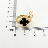 Anillo de trébol de oro 14k con piedra onix flexible