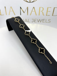 Pulsera de treboles de oro 14k negras grandes con piedra onix