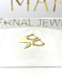 Aretes de triangulo con circonia de oro 14k