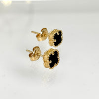 Aretes de trébol pequeños de oro 14k con piedra onix