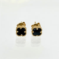 Aretes de trébol pequeños de oro 14k con piedra onix