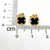 Aretes de trébol pequeños de oro 14k con piedra onix