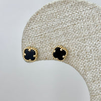 Aretes de trébol pequeños de oro 14k con piedra onix