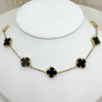 Gargantilla de oro 14k de trebol con piedra onix modelo 4560