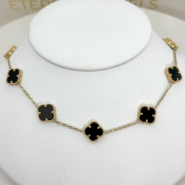 Gargantilla de oro 14k de trebol con piedra onix modelo 4560