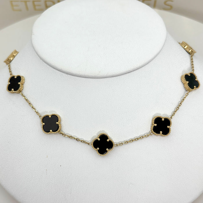 Gargantilla de oro 14k de trebol con piedra onix modelo 4560