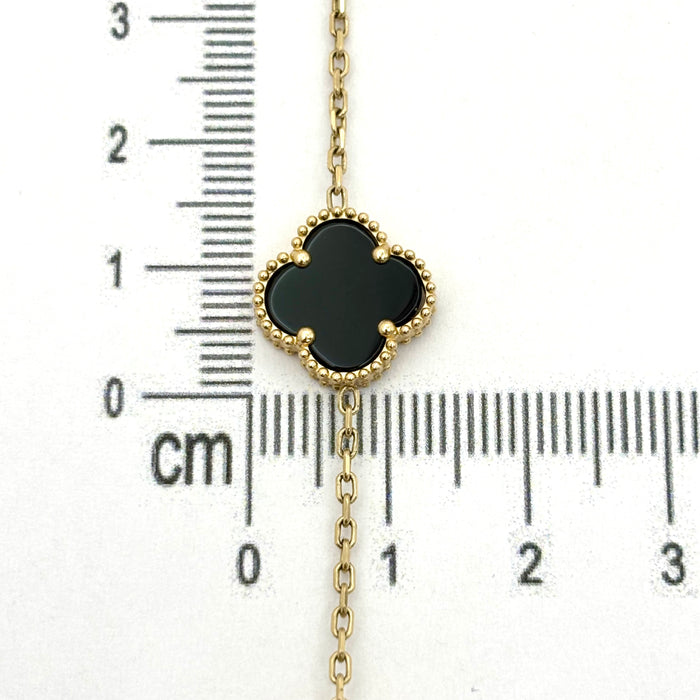 Gargantilla de oro 14k de trebol con piedra onix modelo 4560
