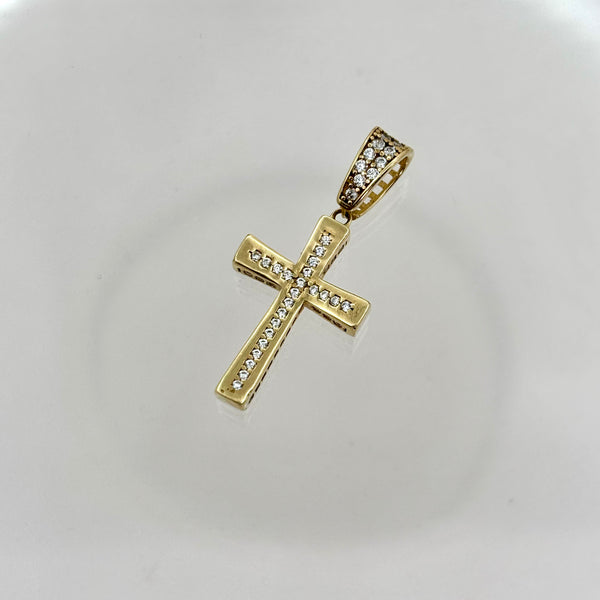 Dije de cruz de oro 14k con incrustraciones de circonias Mod. 3021