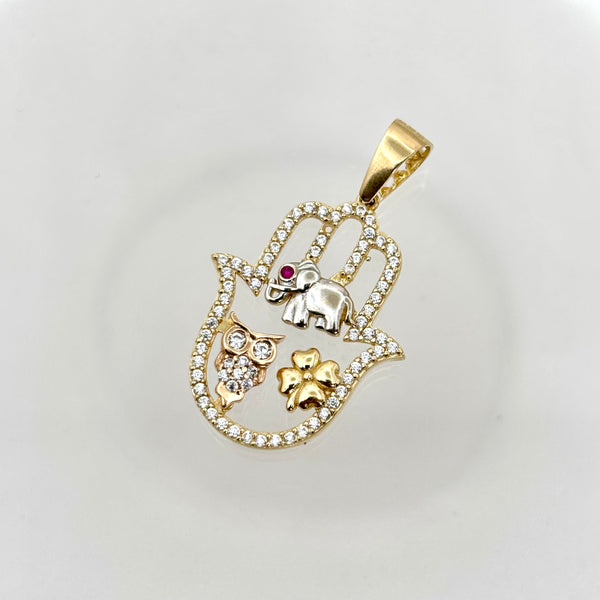 Dije de la suerte de oro 14k con incrustaciones de circonias