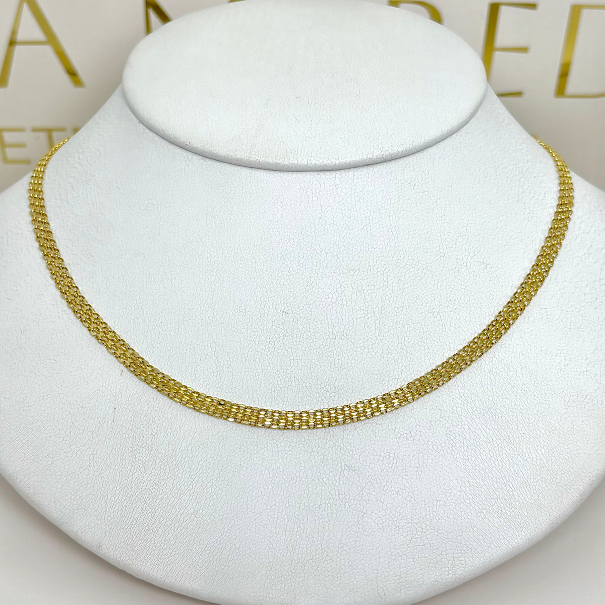 Cadena tejido bismark de oro 14k 55 y 60cm