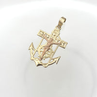 Dije de ancla con crucifijo de oro 14k para caballero