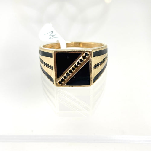 Anillo con circonias negras de oro 14k para caballero