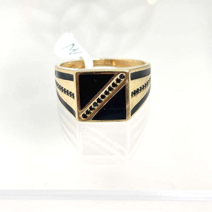 Anillo con circonias negras de oro 14k para caballero