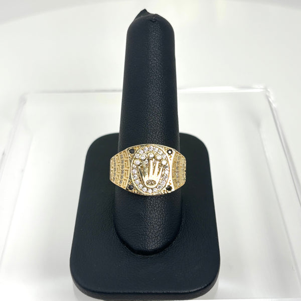 Anillo de diseñador de corona con circonias para caballero
