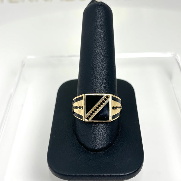 Anillo con circonias negras de oro 14k para caballero