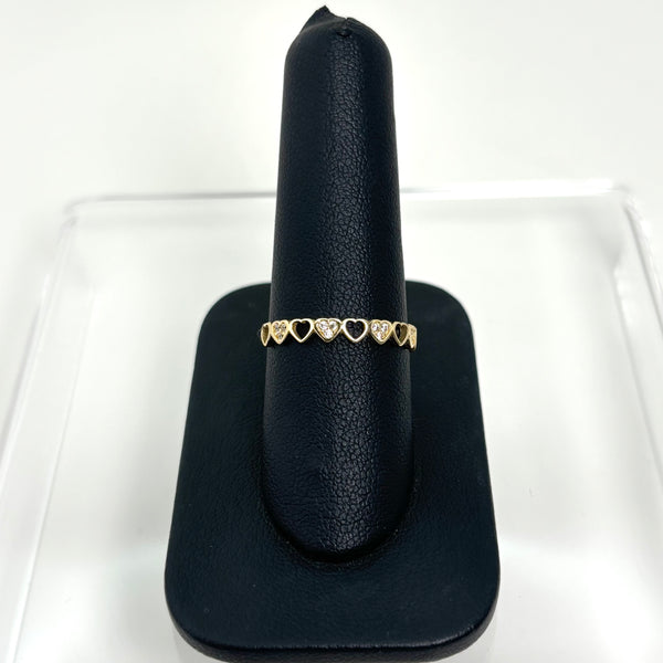 Anillo de siluetas de corazones y circonias para dama