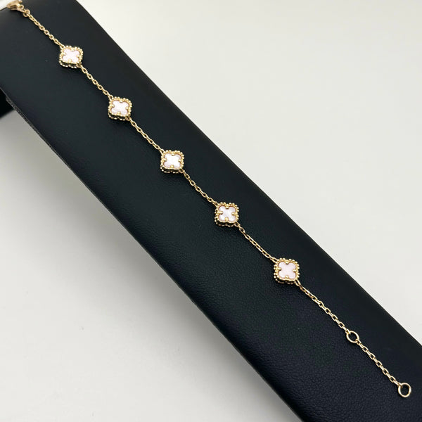 Pulsera de trébol pequeño de cuarzo rosa