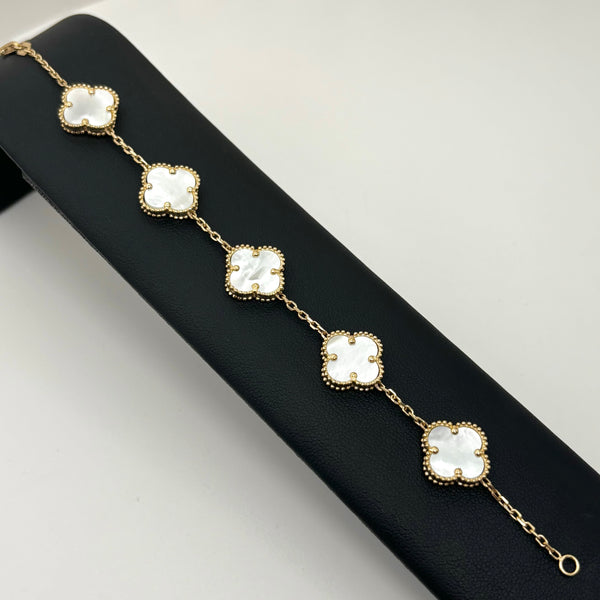 Pulsera de trébol grande con piedra madre perla