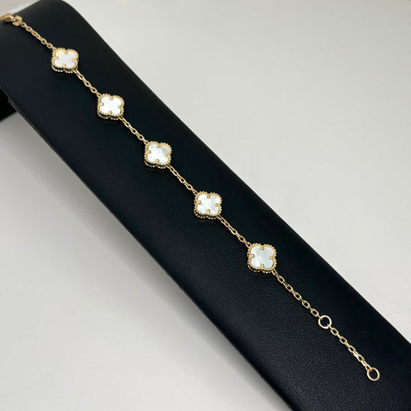 Pulsera de trébol mediana con piedra madre perla