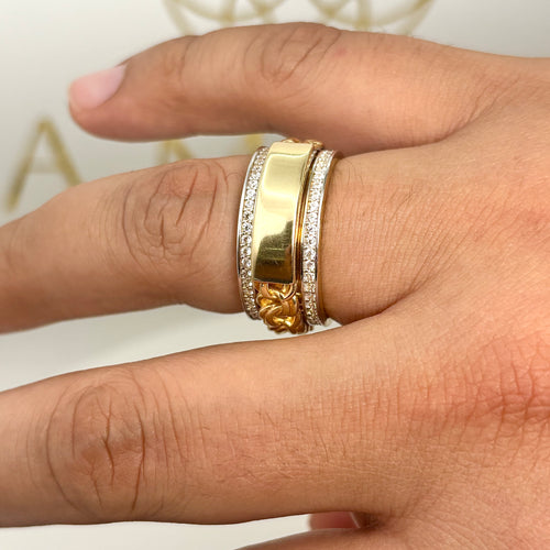 Anillo tejido chino giratorio con placa para caballero