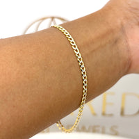 Pulsera cubana solida con acabado diamantado delgada
