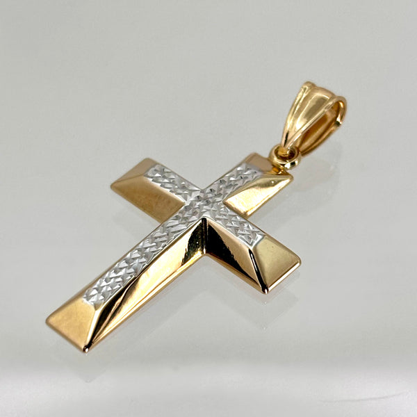 Dije de cruz con acabado diamantado de oro 14k mod 3427