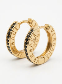 Arracadas de oro 14k tipo diseñador con  circonias negras Mod 6377 - 1.8 cm