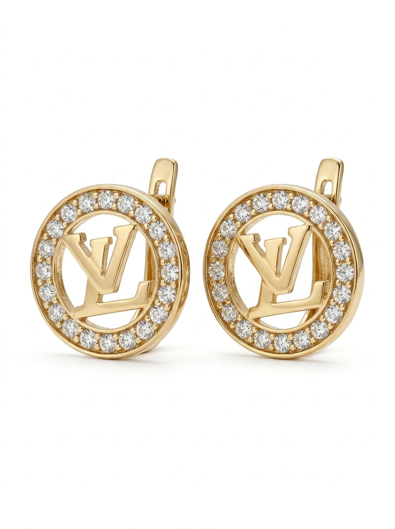 Aretes de oro 14k tipo diseñador con circonias Mod 6357 - 1.5 cm
