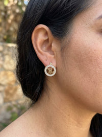 Aretes de oro 14k tipo diseñador con circonias Mod 6357 - 1.5 cm