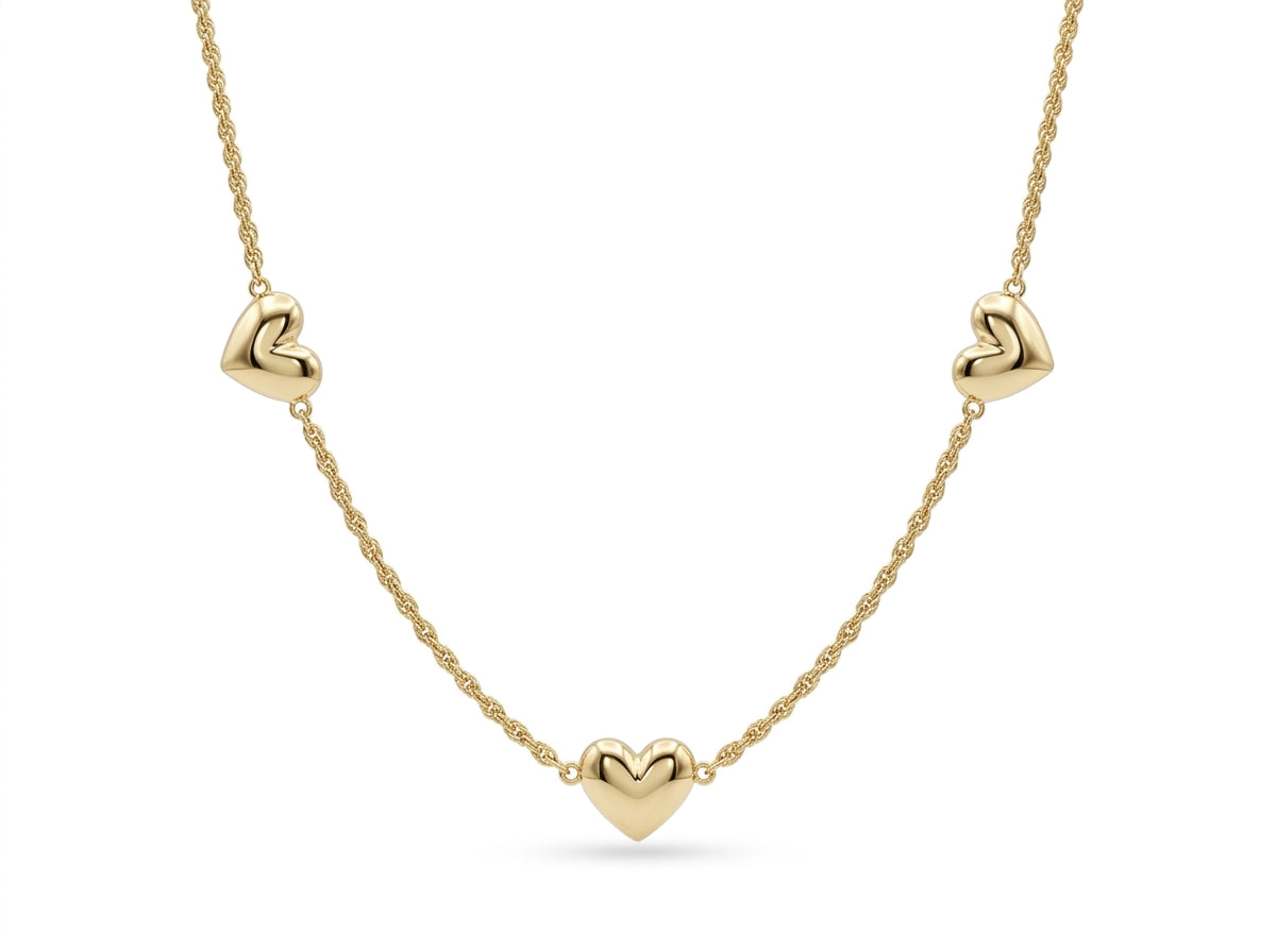 Gargantillo de oro 10k diseño torsal con corazones 5807 - 45 cm