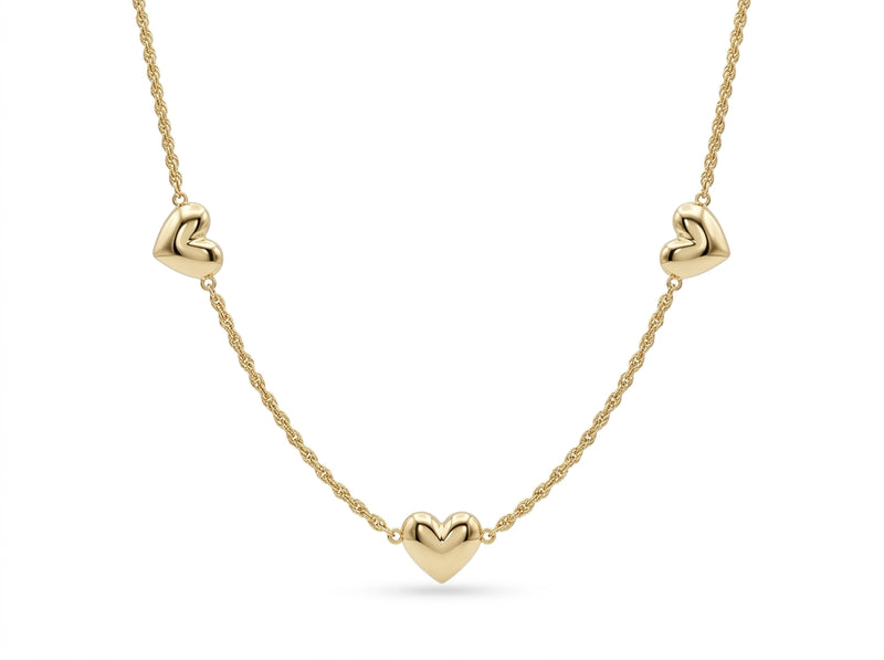 Gargantillo de oro 10k diseño torsal con corazones 5807 - 45 cm