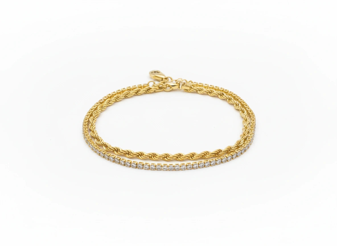 Pulsera doble tejido de oro 10k medida de dama