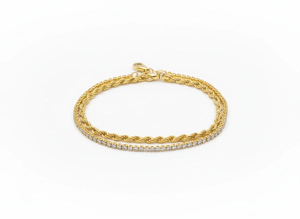 Pulsera doble tejido de oro 10k medida de dama