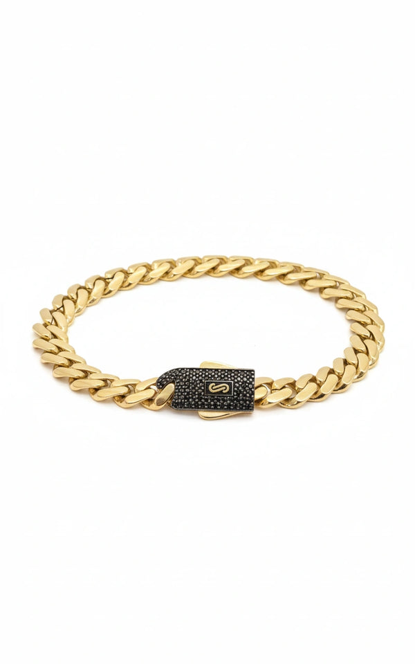 Pulsera Cubana en Oro 14k con Broche Pavé Oscuro Mod 1865