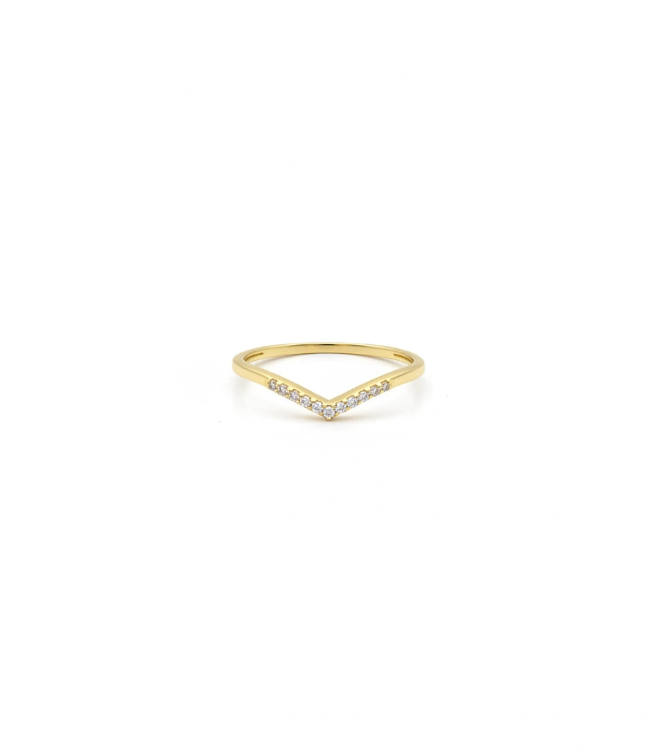 Anillo V en oro 14k con circonias