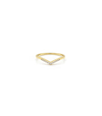 Anillo V en oro 14k con circonias
