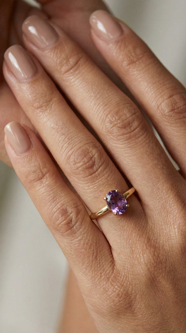 Anillo de oro 14k con circonia lila Mod. 2070