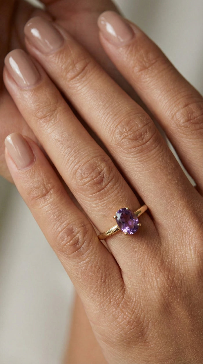 Anillo de oro 14k con circonia lila Mod. 2070