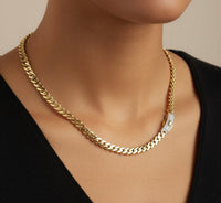 Cadena cuban 10k con broche pavé